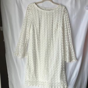 White midi dress women’s size 14 P lace bell sleeves super cute!